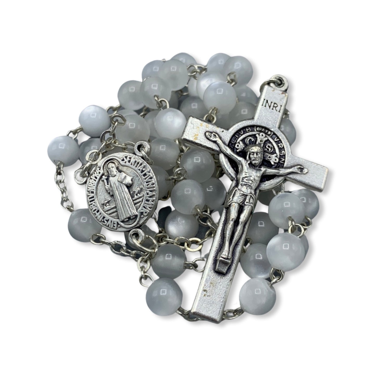 Opaque Pearl St. Benedict Rosary