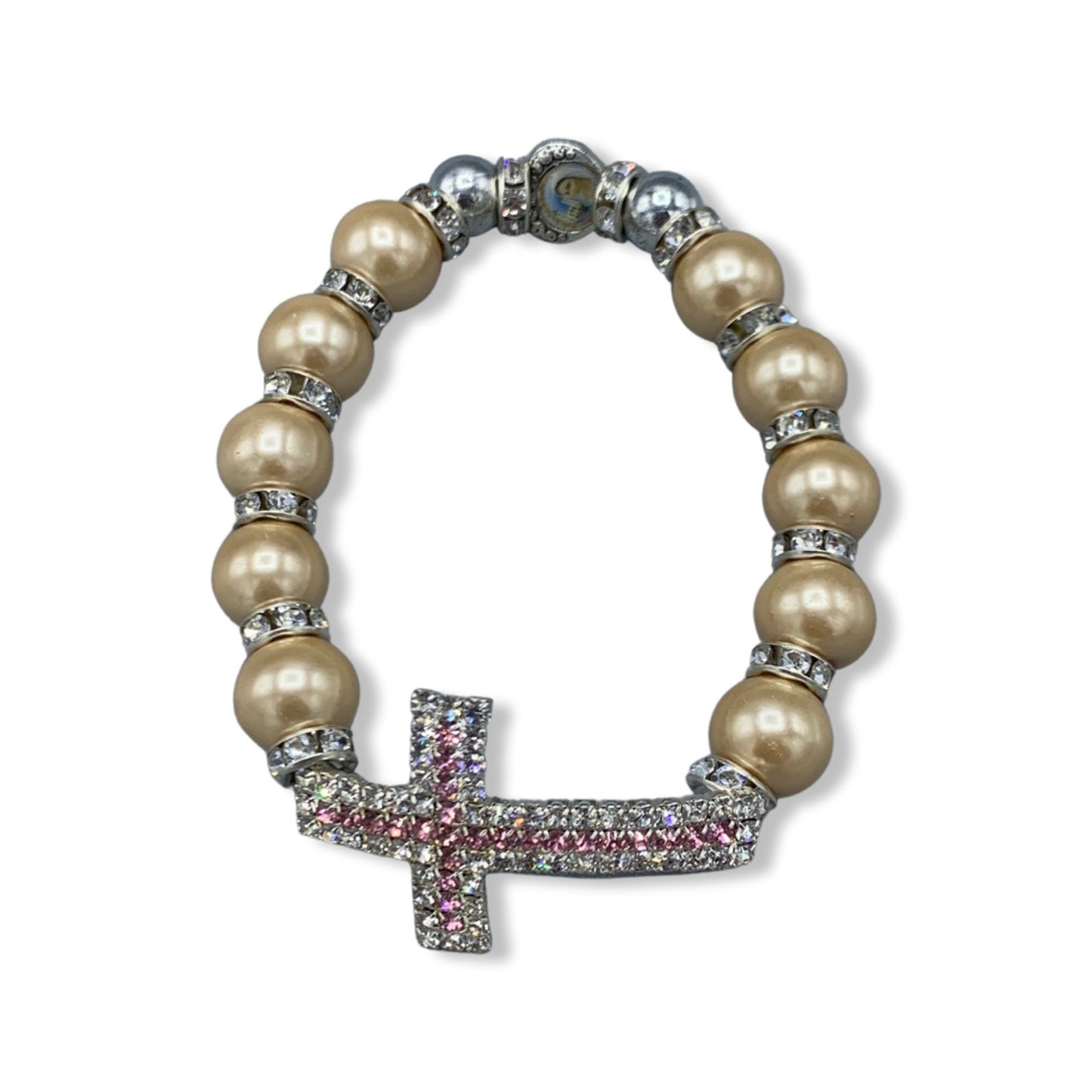 Imitation Pearl Bracelet with Rhinestone Cross of Assorted Styles