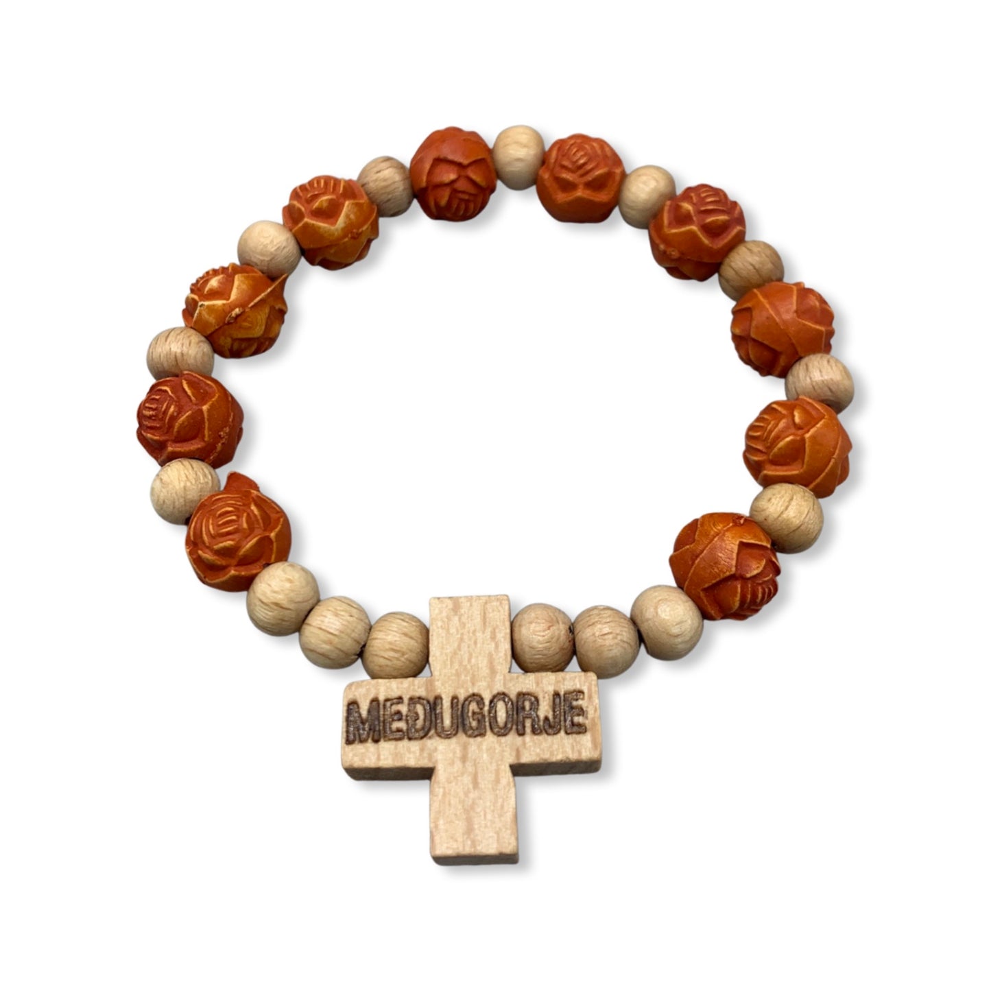 Wooden Flower Decade Rosary Bracelet of Assorted Colors