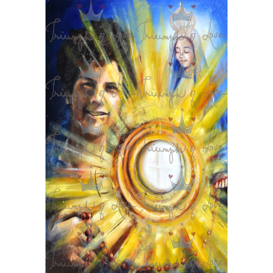 Original Bl. Carlo Acutis with Eucharist Print by SCTJM