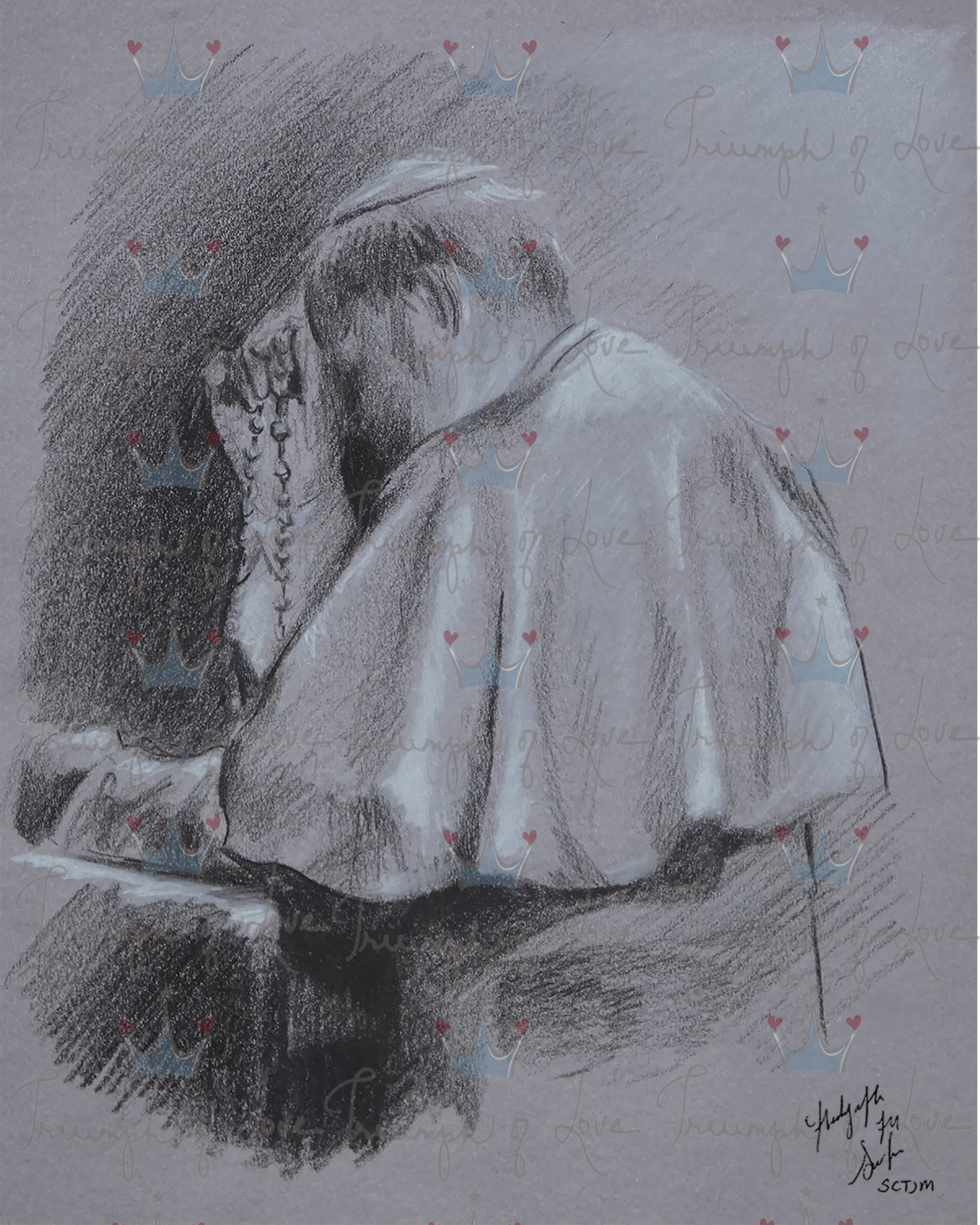 Original Praying St. John Paul II Print by SCTJM