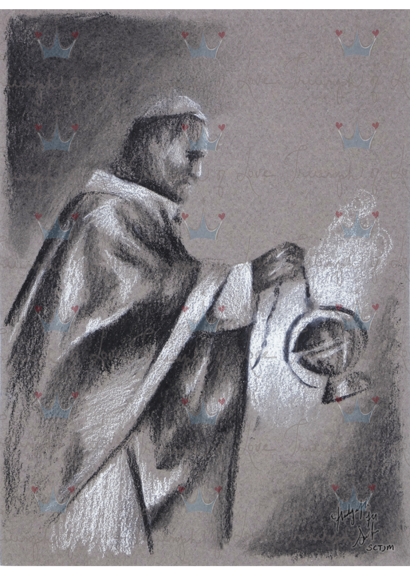 Original St. John Paul II with Incense Charcoal Print by SCTJM
