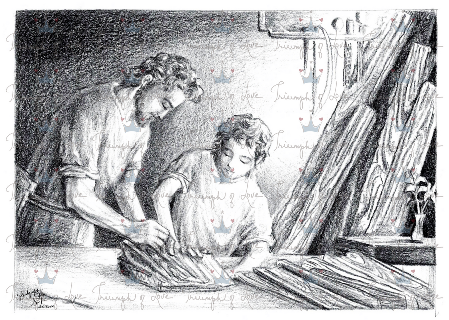 Original St. Joseph and Young Jesus Working Print by SCTJM