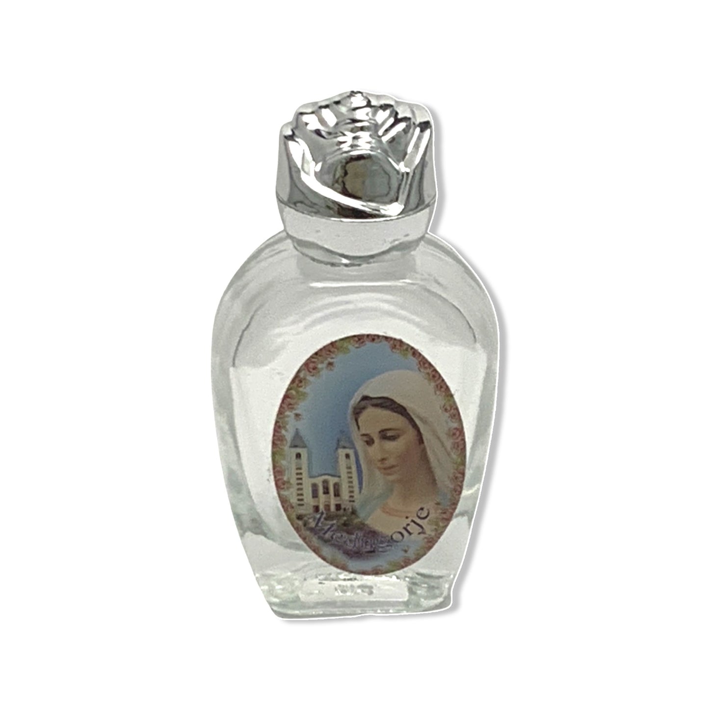 Queen of Peace Glass Holy Water Bottle