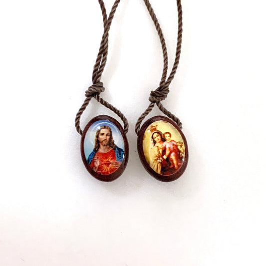 Burgundy Our Lady of Mount Carmel and Sacred Heart Scapular