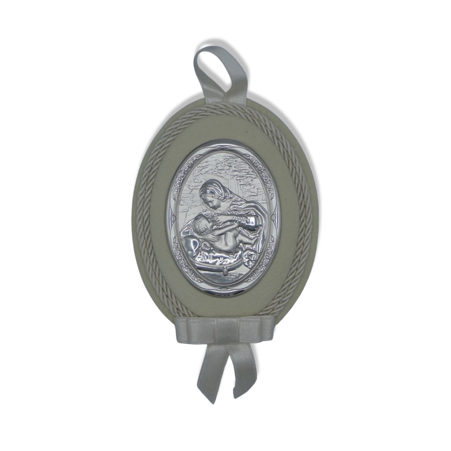 Oval Our Lady of La Leche Silver Baby Crib Medallion