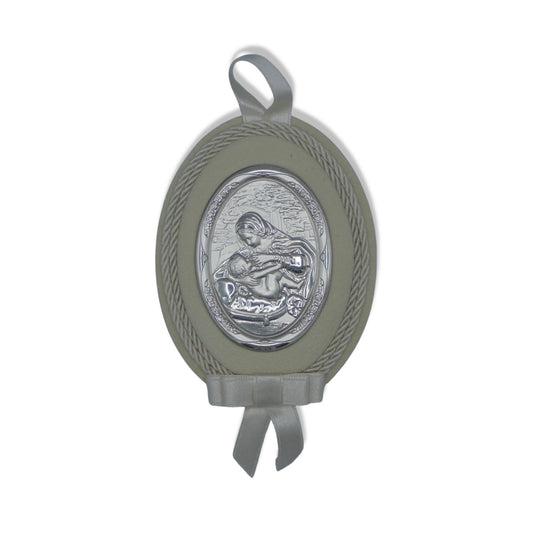 Oval Our Lady of La Leche Silver Baby Crib Medallion