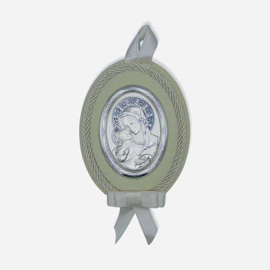 Oval Our Lady of Tenderness Baby Crib Silver Medallion