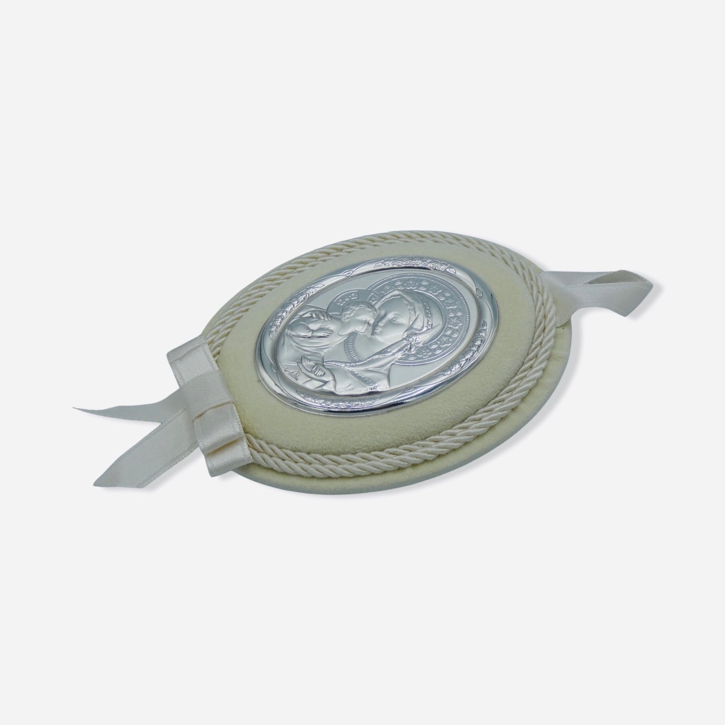 Oval Our Lady of Tenderness Baby Crib Silver Medallion