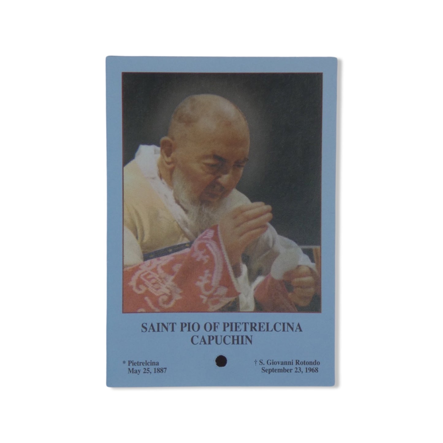 Padre Pio Prayer Card with Relic