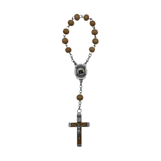 Padre Pio Hickory Wood Colored Decade Rosary with Relic