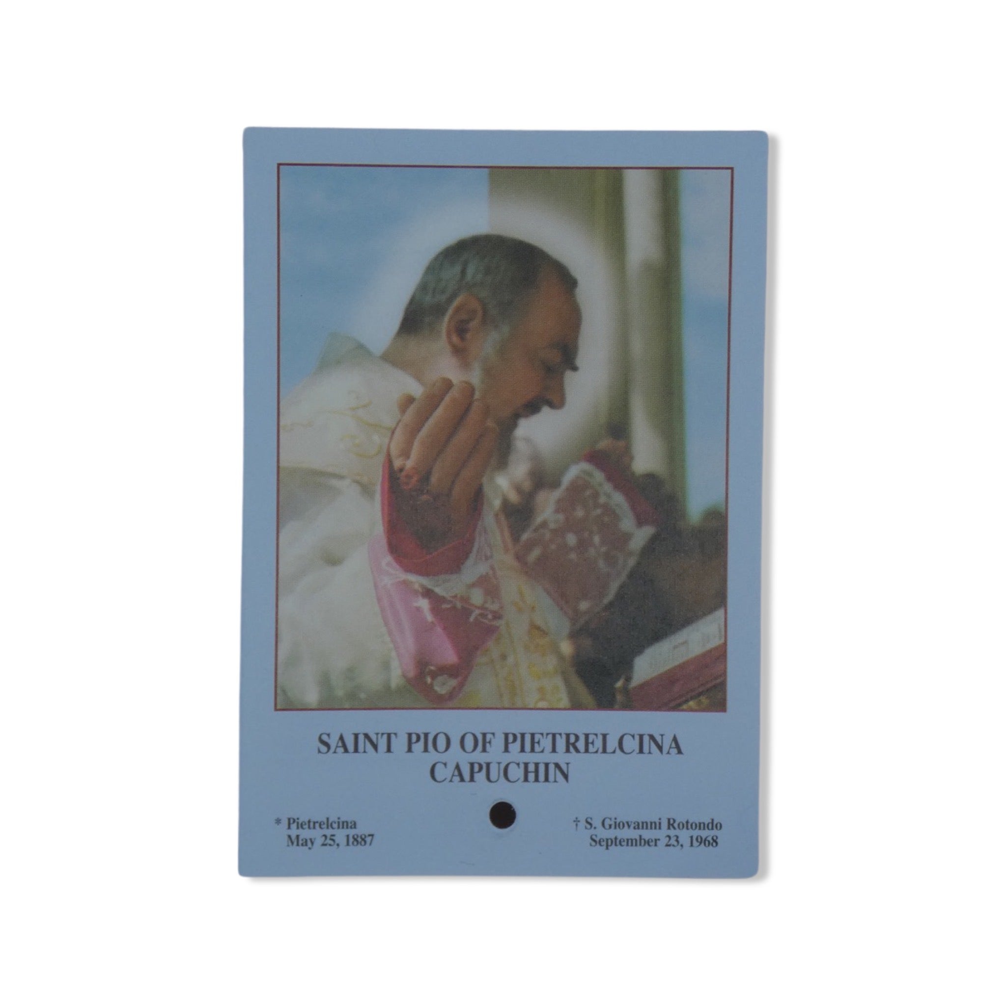 Padre Pio Prayer Card with Relic – Triumph of Love