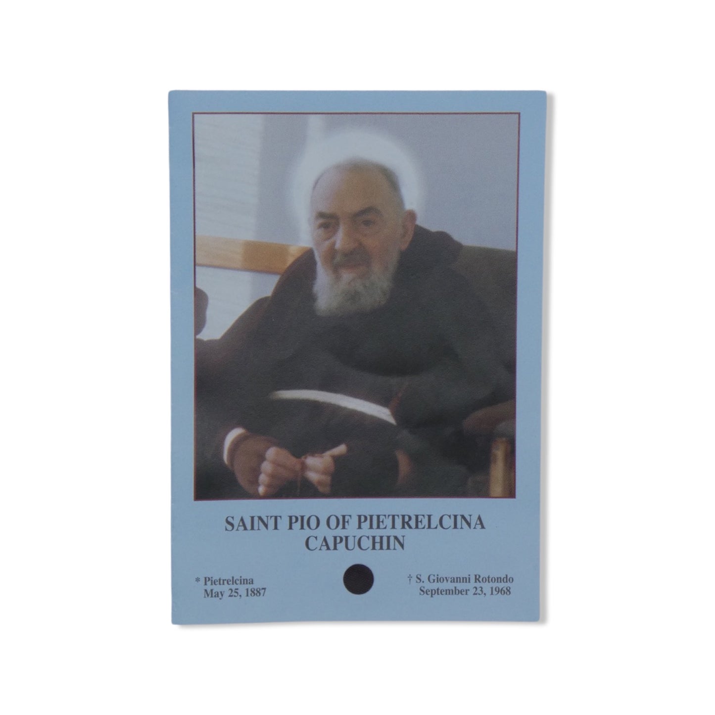 Padre Pio Prayer Card with Relic