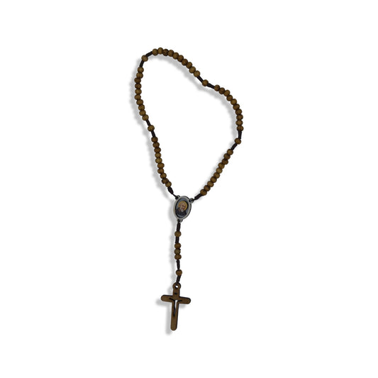Padre Pio Wooden Rosary with Relic Holy Card