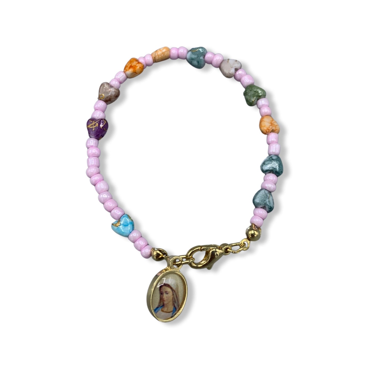 Children's Heart Bead Decade Rosary Bracelet of Assorted Colors