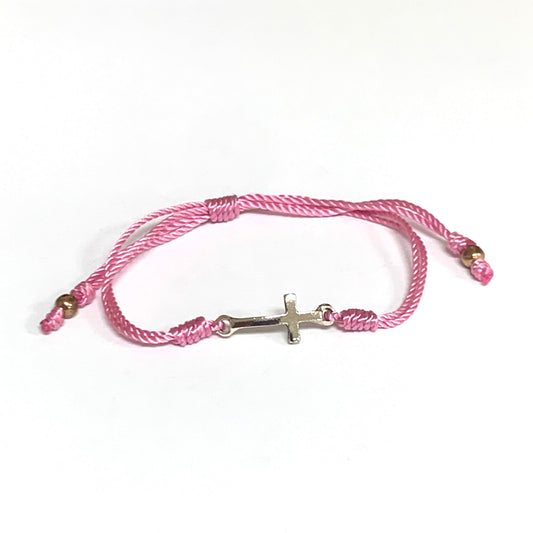 Pink Hand-Made Cross Bracelet