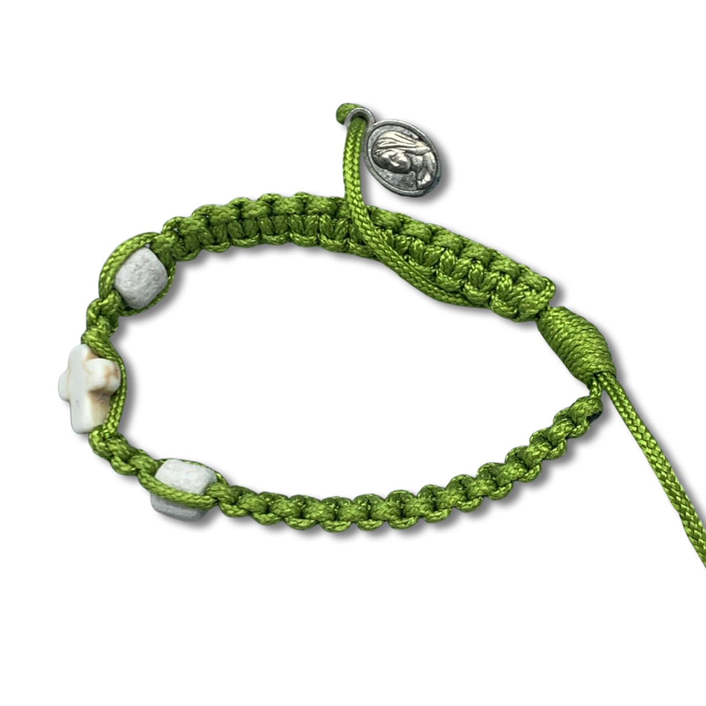 Stone and Cross Braided Cord Bracelet of Assorted Colors