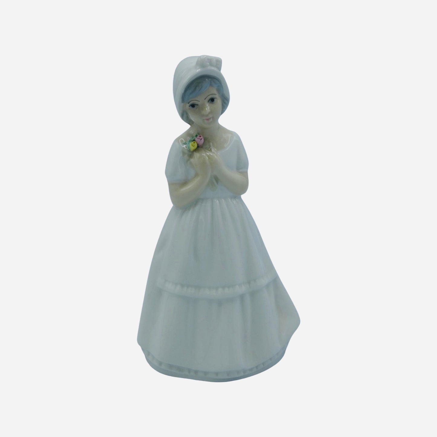 Porceval Spanish Porcelain Girl in a Bonnet with Roses Villamarchante Figurine