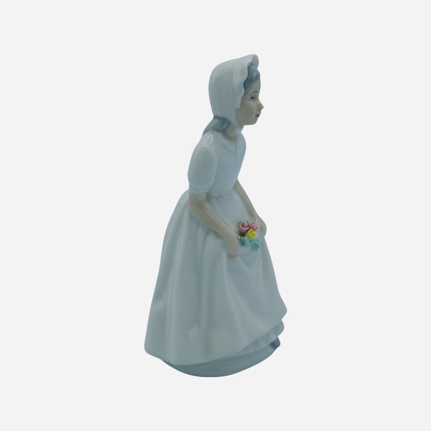Porceval Spanish Porcelain Girl in a Bonnet with Roses Villamarchante Figurine