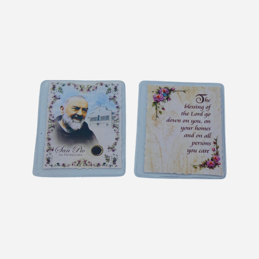 Padre Pio Holy Card with Relic