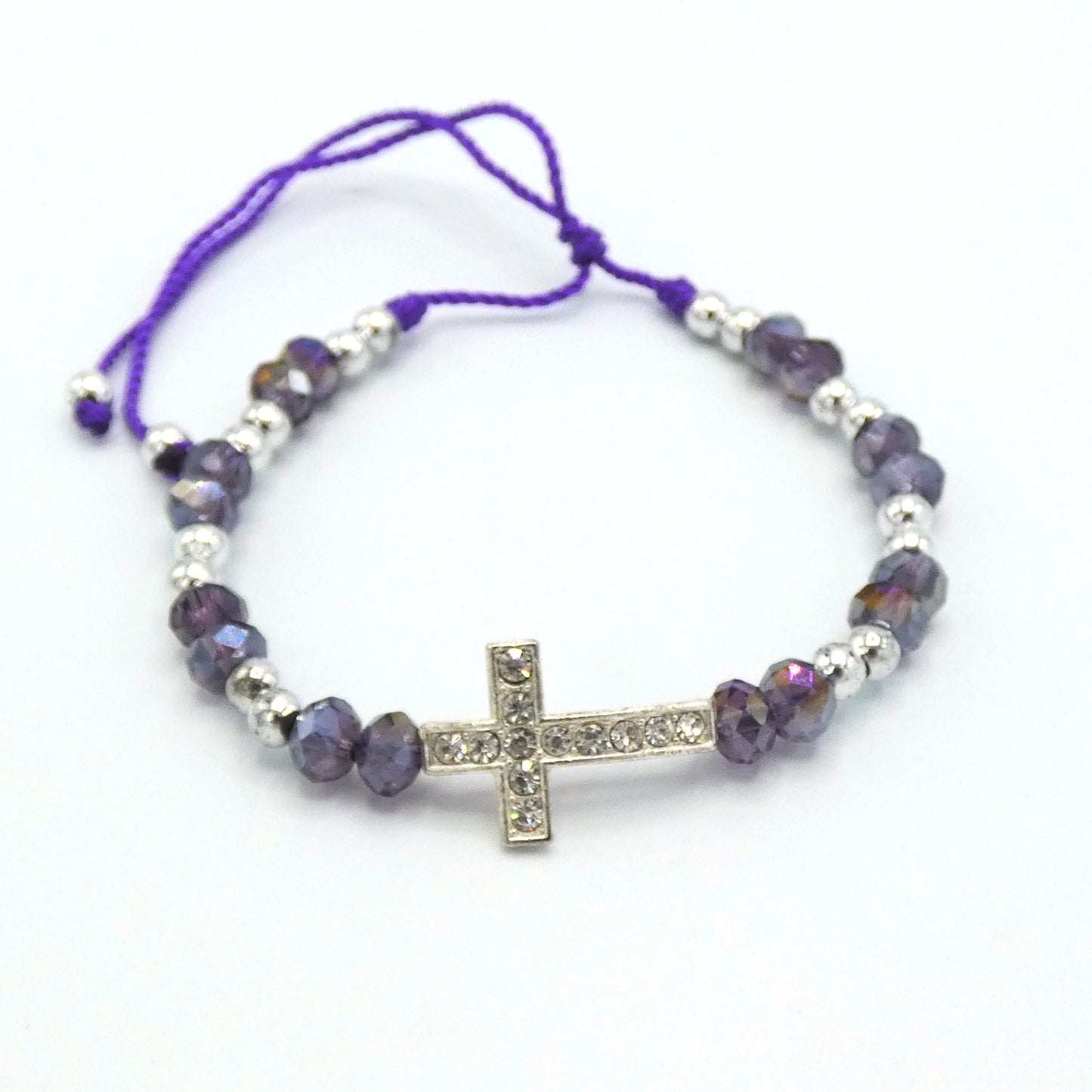 Beaded Bracelet of Assorted Colors with Rhinestone Cross