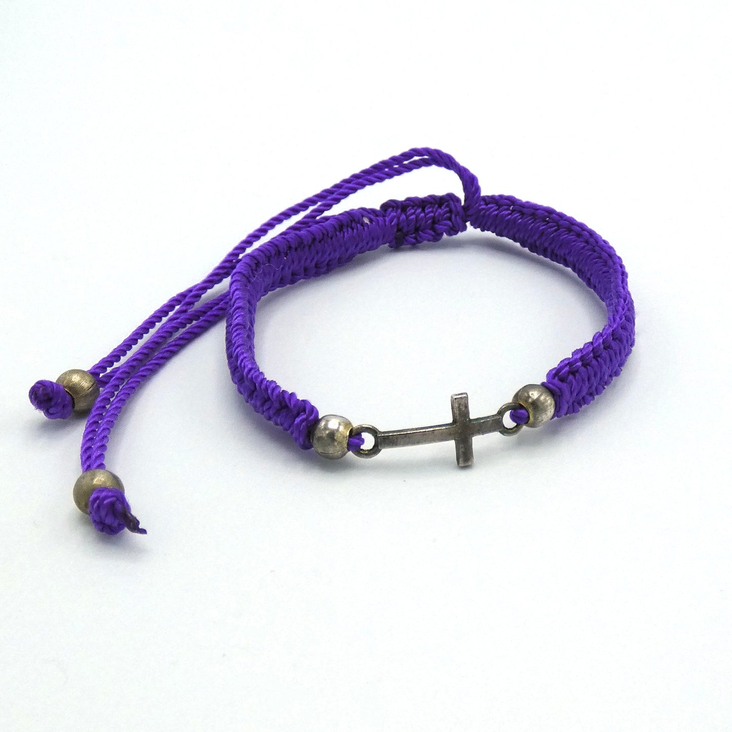 Braided Bracelet of Assorted Colors with Metal Cross