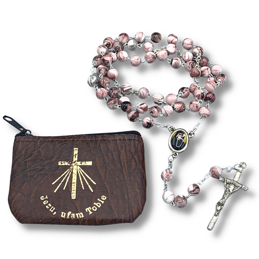 Marble St. Faustina Rosary with Relic and Pouch