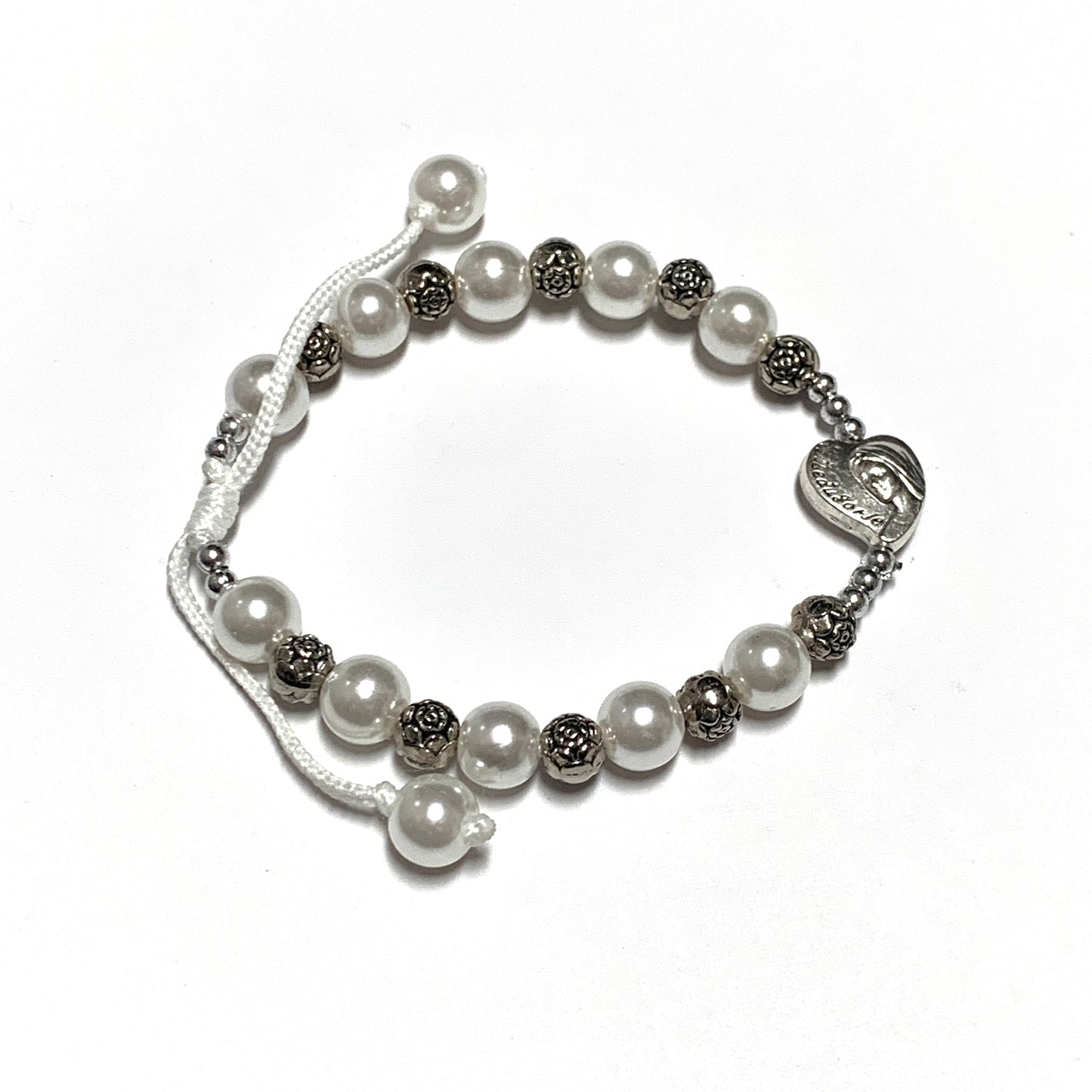 Queen of Peace Pearl and Rose Decade Rosary Bracelet