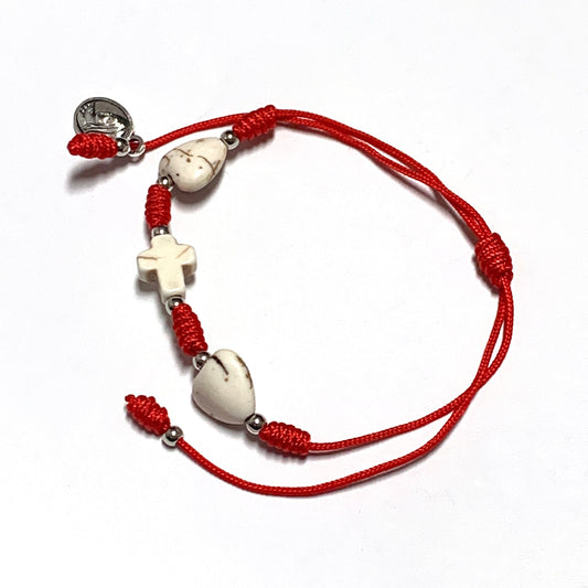 Queen of Peace Stone Heart and Cross Bracelet of Assorted Colors