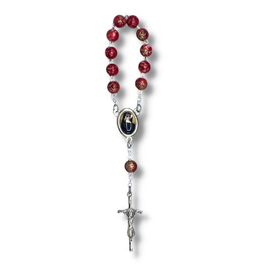 Round Marble St. Faustina Decade Rosary with Relic and Holy Card
