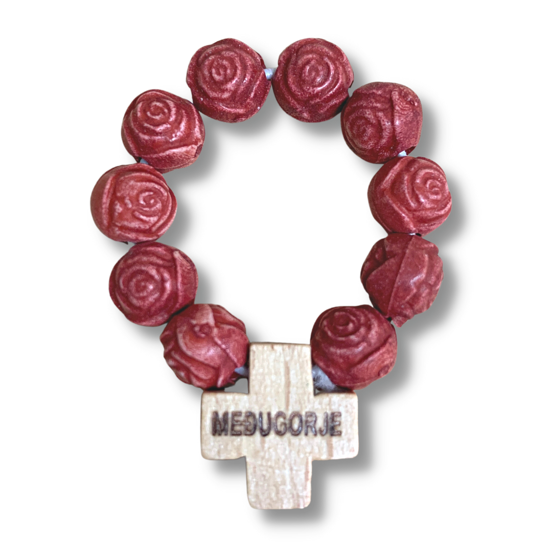 Wooden Flower Decade Rosary Ring of Assorted Colors