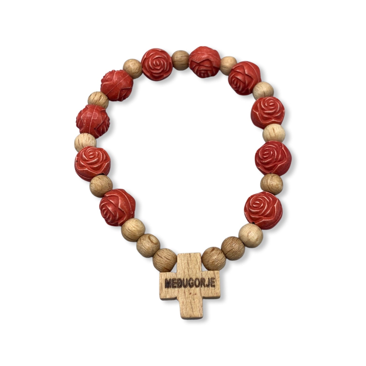 Wooden Flower Decade Rosary Bracelet of Assorted Colors