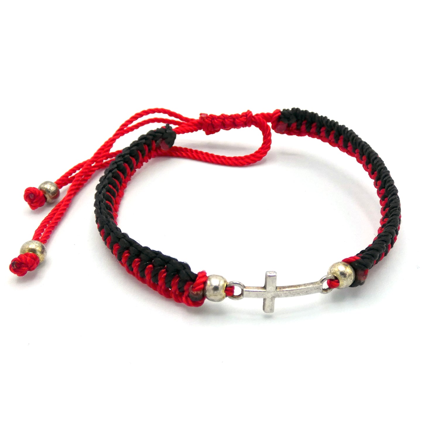 Braided Bracelet of Assorted Colors with Metal Cross