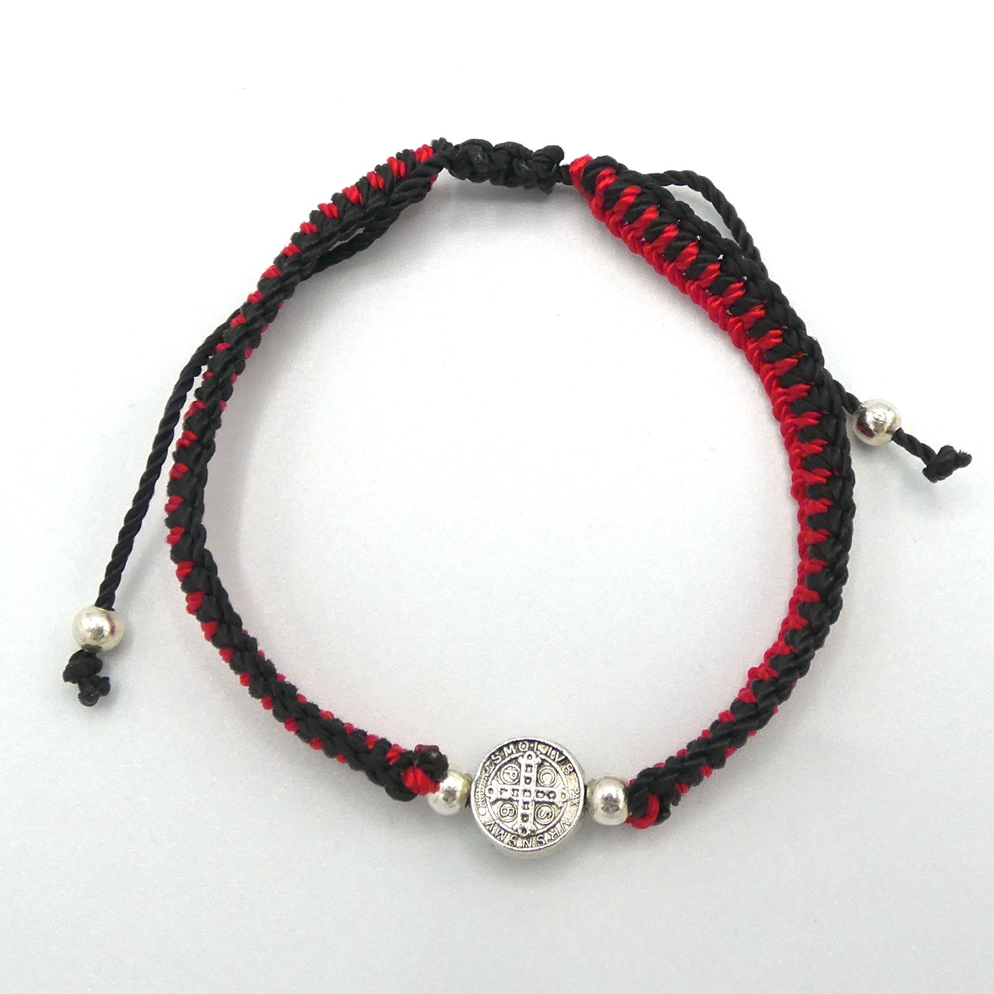 Braided Bracelet of Assorted Colors with St. Benedict Medal