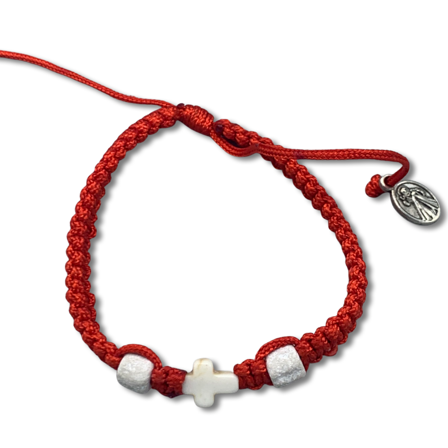 Stone and Cross Braided Cord Bracelet of Assorted Colors