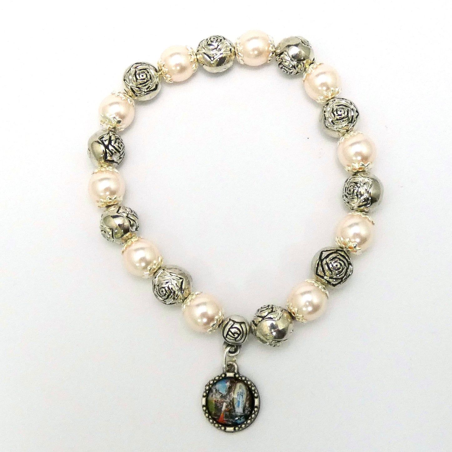 Pearl and Rose Lourdes Decade Rosary Bracelet of Assorted Colors
