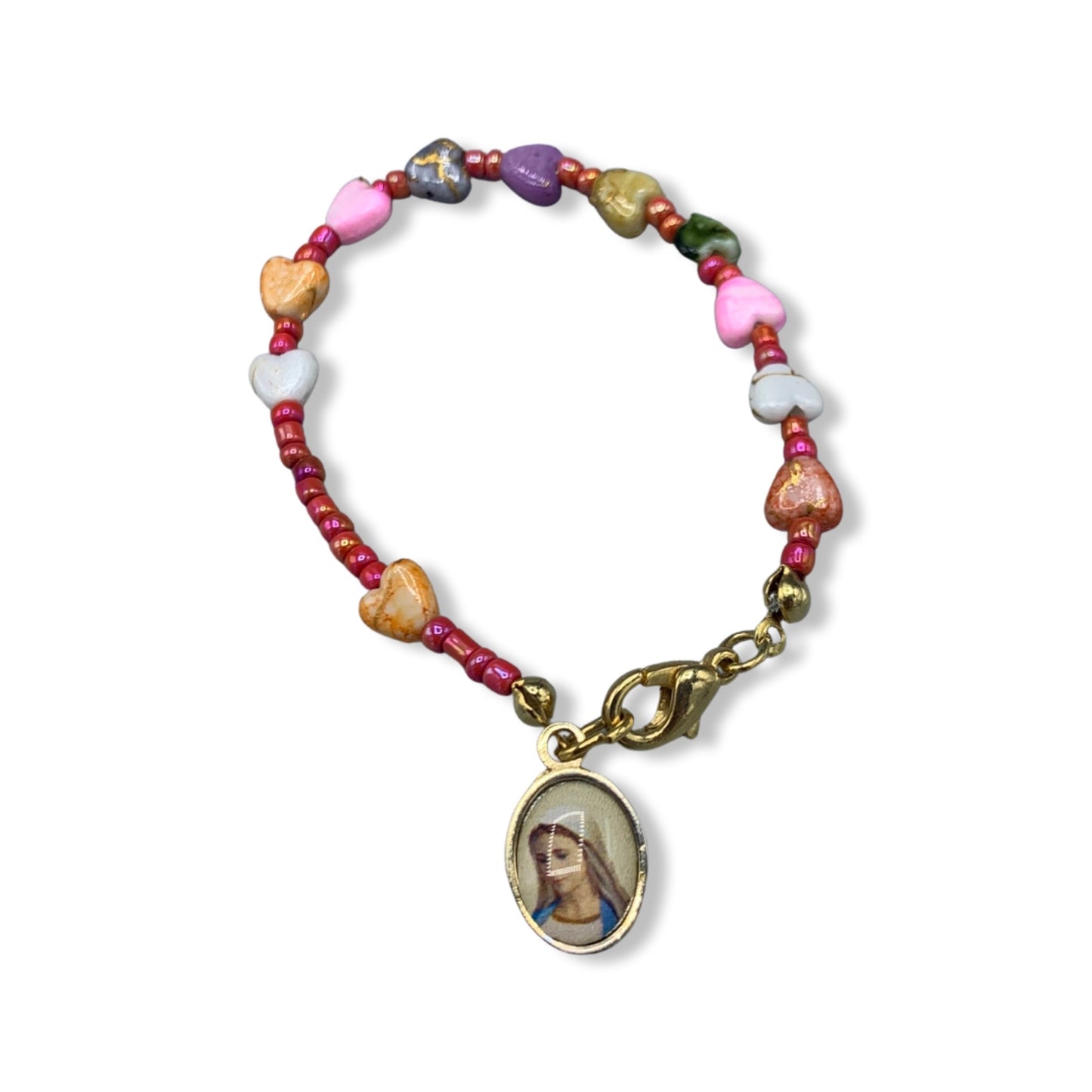 Children's Heart Bead Decade Rosary Bracelet of Assorted Colors