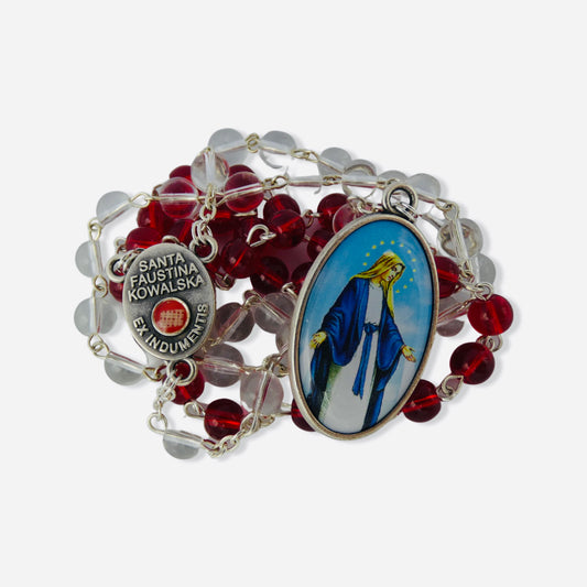 Round Blood and Water Divine Mercy Rosary with Relic and Holy Card