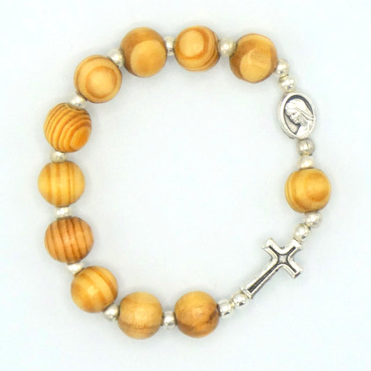 Olive Wood Queen of Peace Decade Rosary Bracelet of Assorted Styles