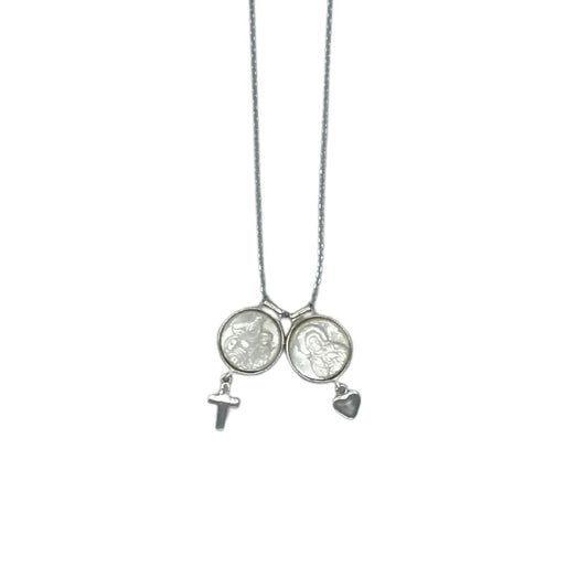 Round Mother of Pearl Scapular Necklace with Gems