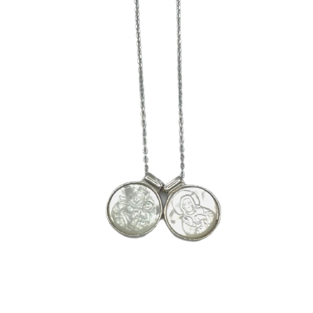 Round Mother of Pearl Scapular Necklace