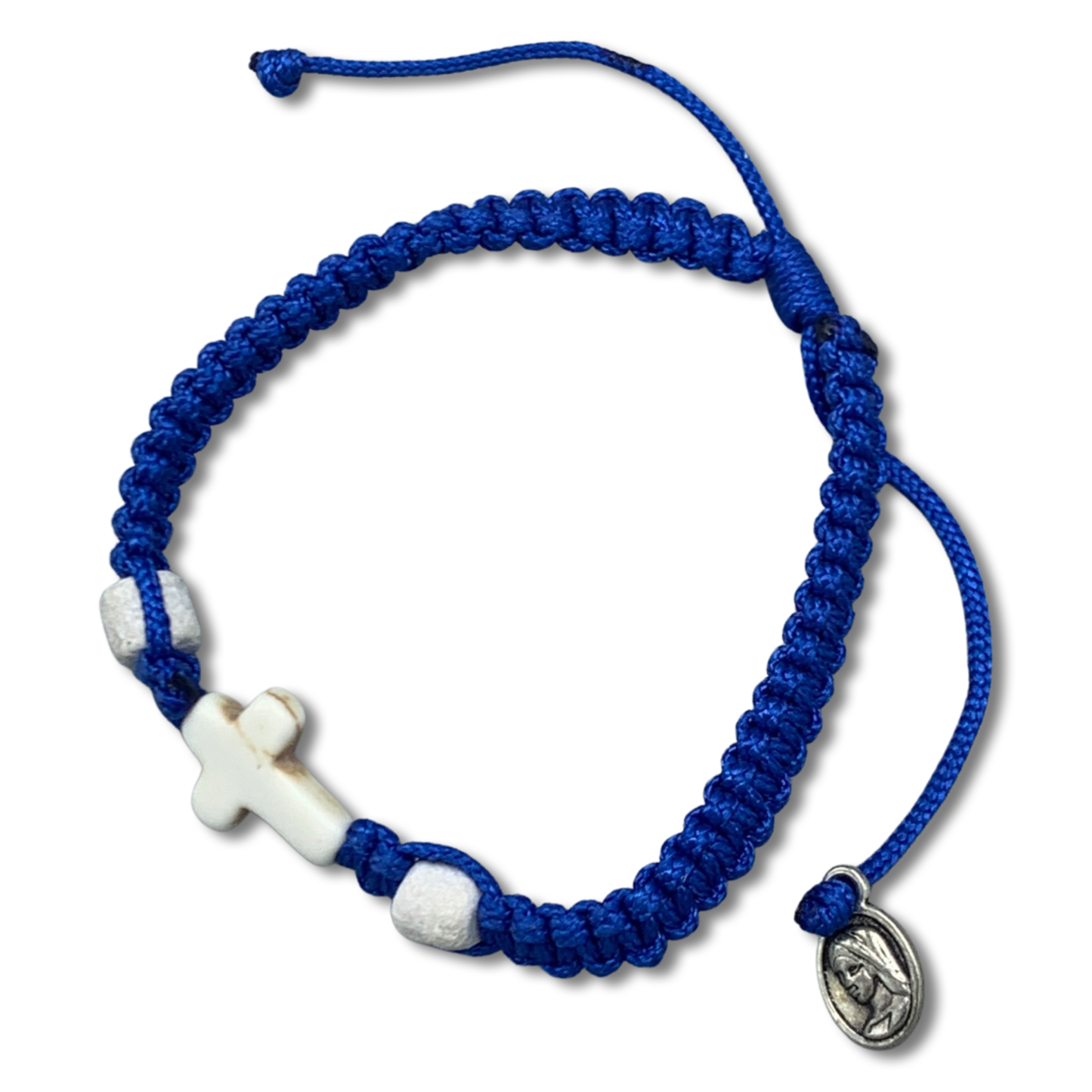 Stone and Cross Braided Cord Bracelet of Assorted Colors