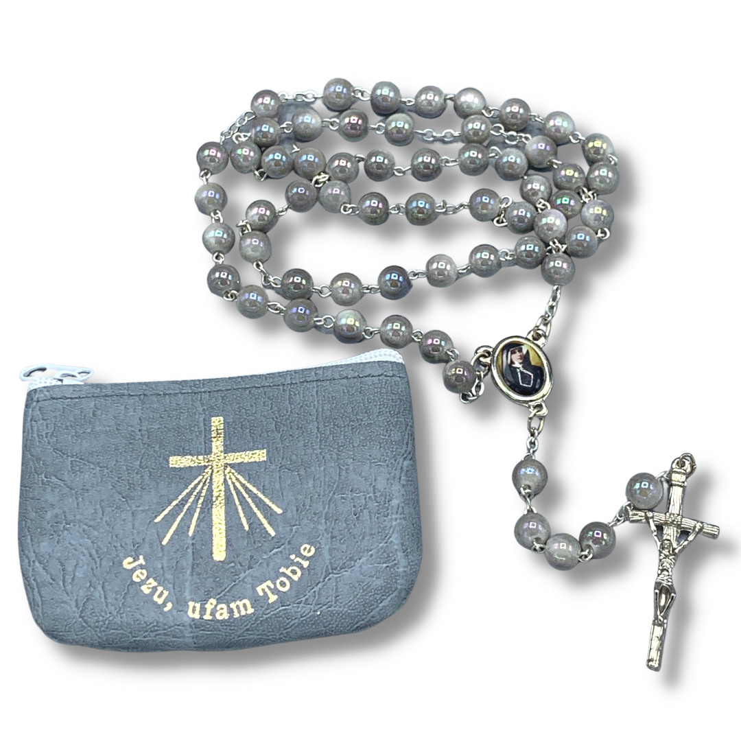 Marble St. Faustina Rosary with Relic and Pouch
