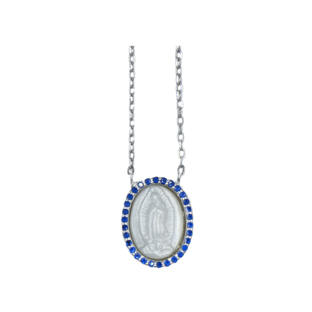Silver Mother of Pearl Guadalupe Necklace