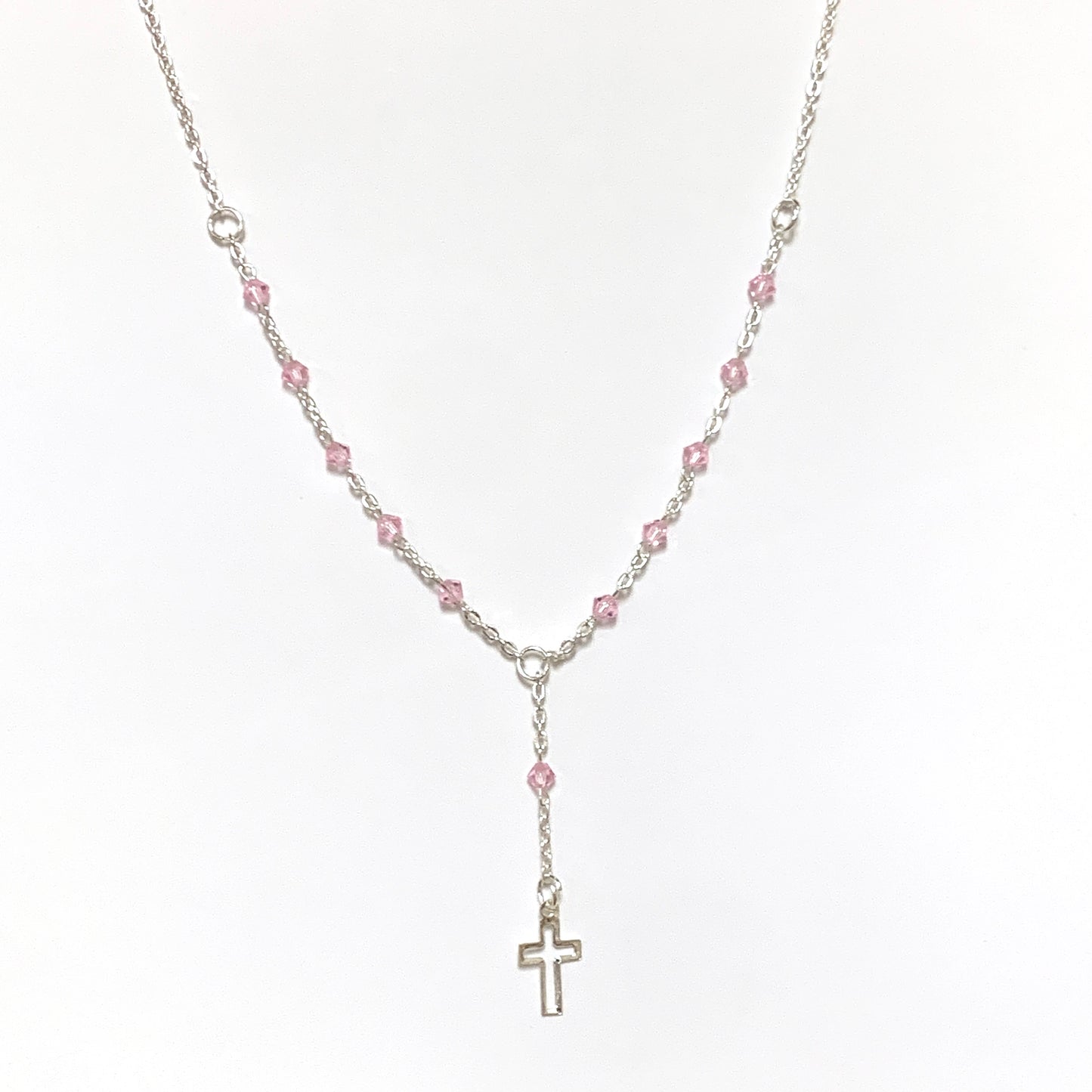Silver and Crystal Decade Rosary Necklace of Assorted Colors