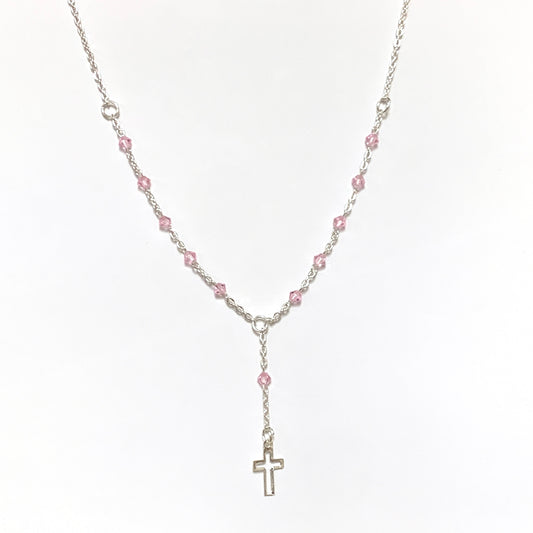 Silver and Crystal Decade Rosary Necklace of Assorted Colors
