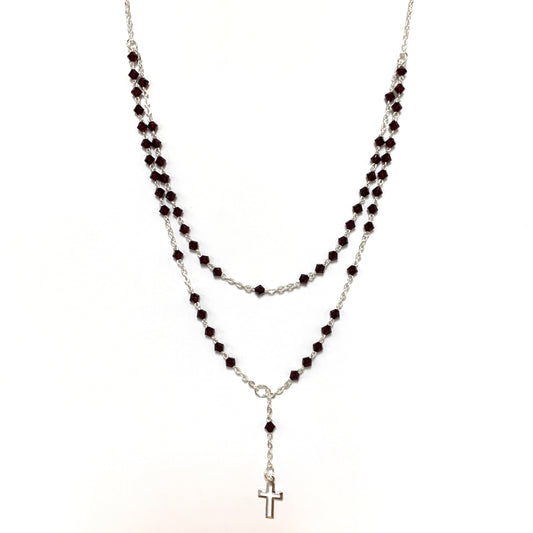 Silver and Crystal Rosary Necklace of Assorted Colors