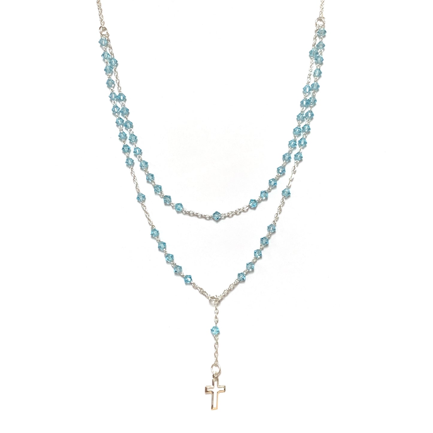 Silver and Crystal Rosary Necklace of Assorted Colors