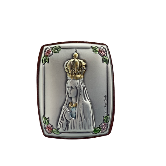 Square Colored Portrait Silver Image of Our Lady of Fatima