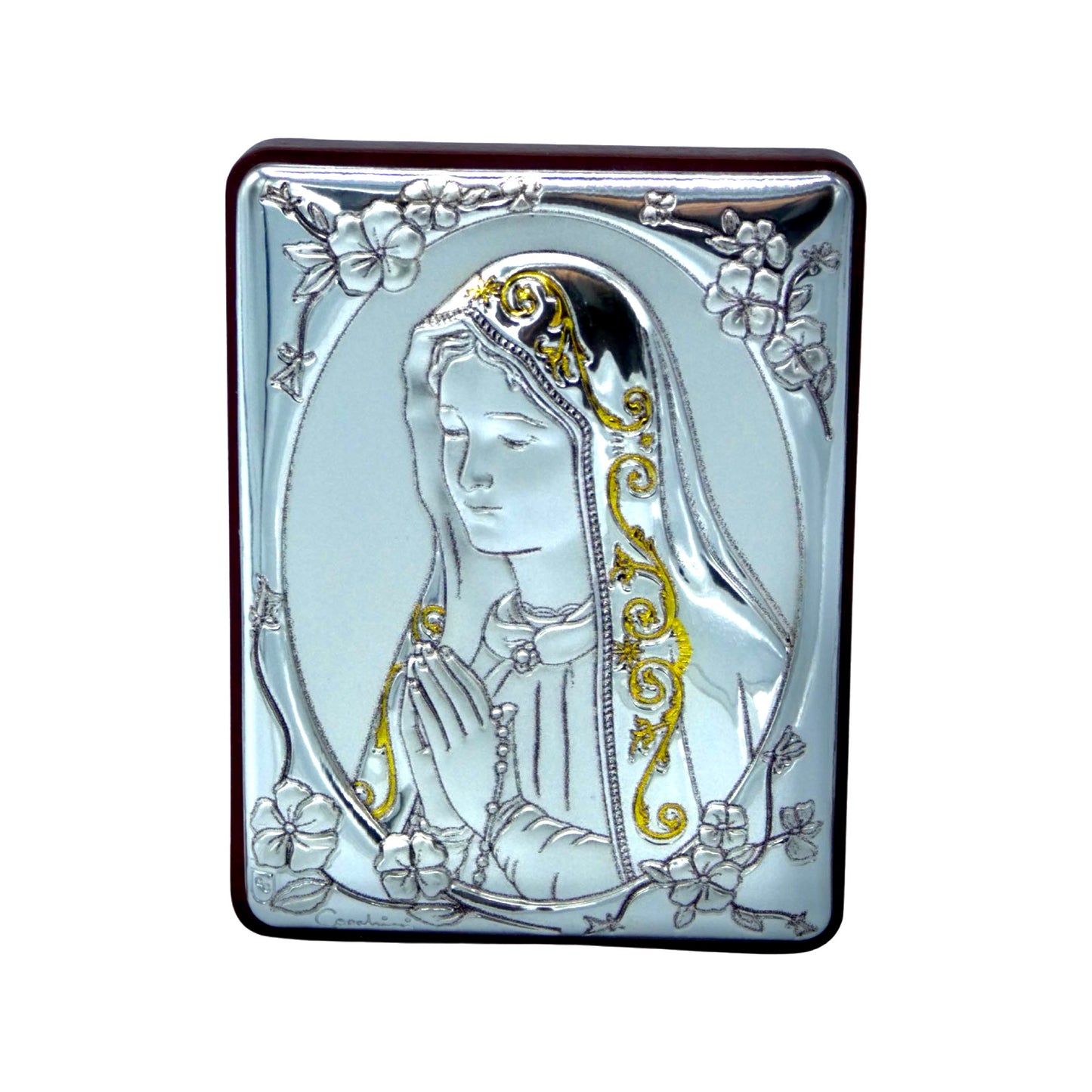 Square Colored Silver Image of Our Lady of Fatima